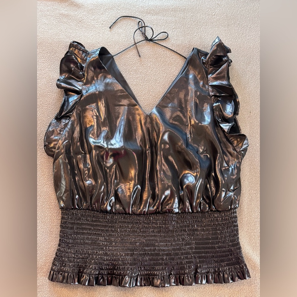 Nine West Sleeveless Ruffle Smocked Hem Top - Picture 5 of 11